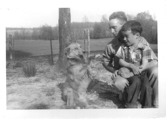 On the family farm with Dad and our dog named BeBe.